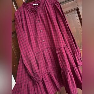 GAP Burgundy Plaid Ruffle Dress